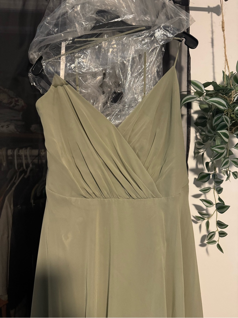Olive Green Spaghetti Strap V-Neck Dress